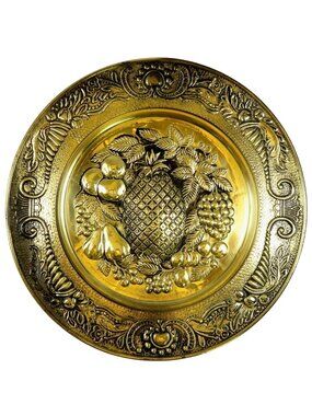 Peerage Pineapple & Fruits Brass Wall Plate Mid-Century Home Decor England
